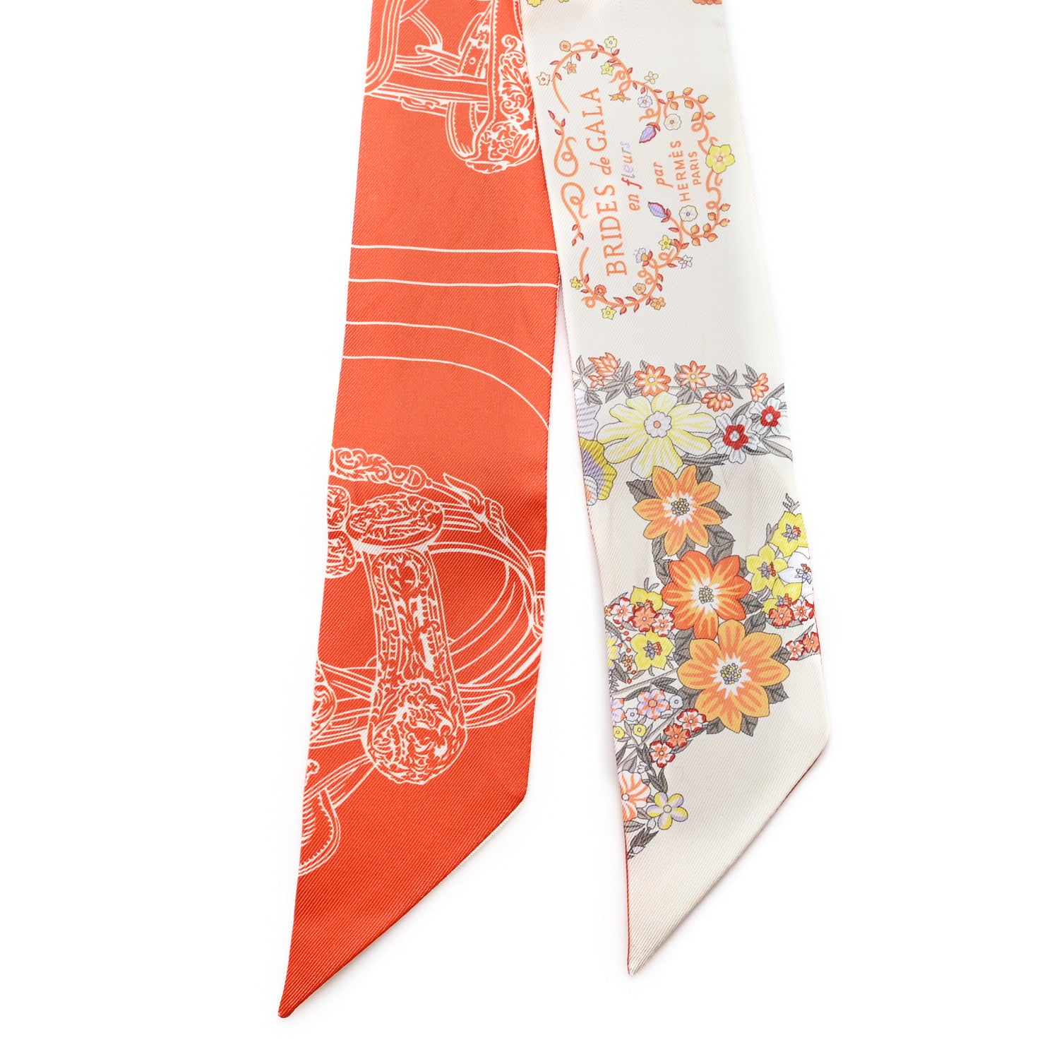 Hermes Silk Brides De Gala En Fleurs Twilly Vanille Orange Kaki 4 of 5