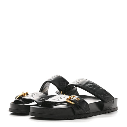 Louis Vuitton Lambskin Embossed Monogram Bom Dia Flat Mule Sandals 38 Black 4 of 11