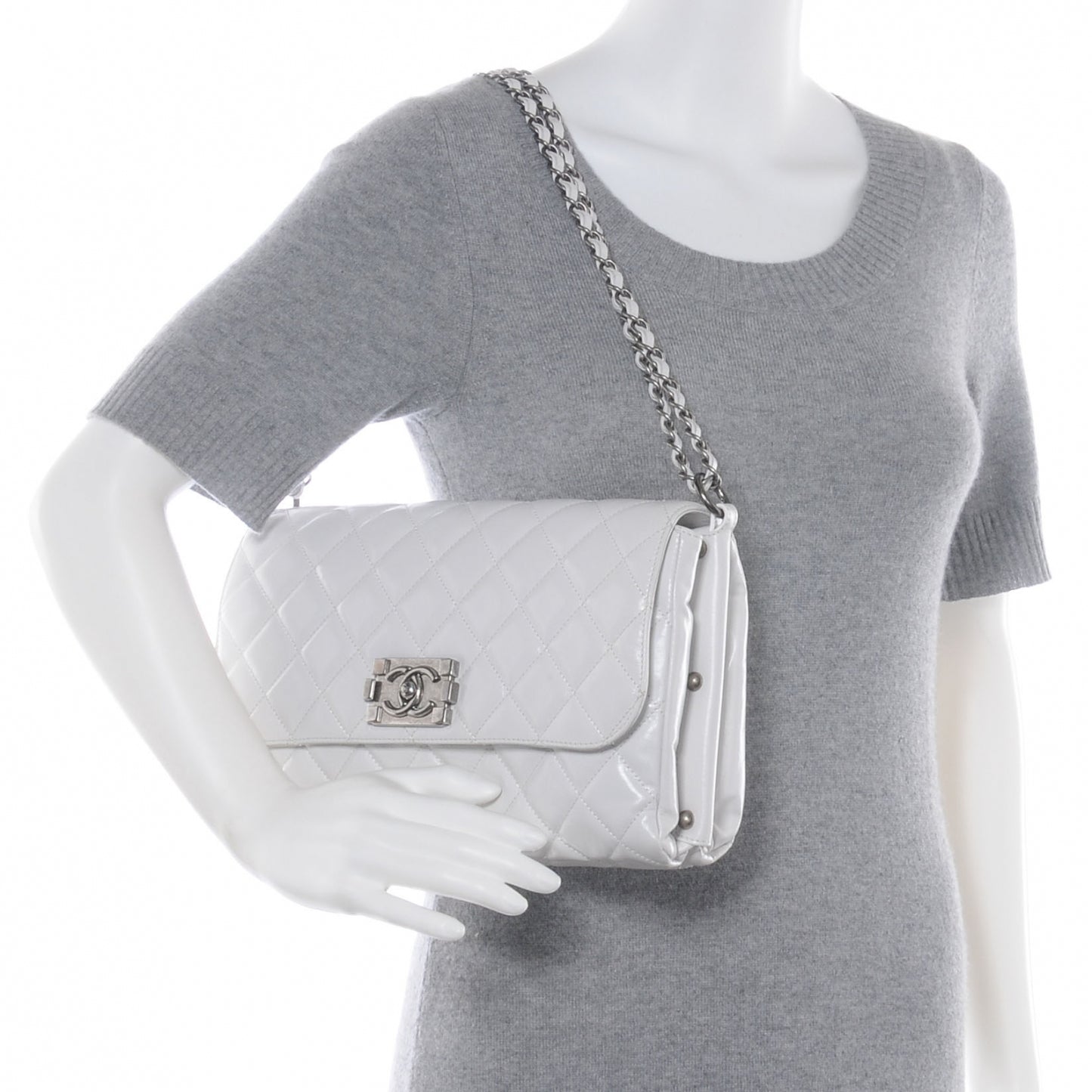 Lambskin Quilted Medium Boy Flap White