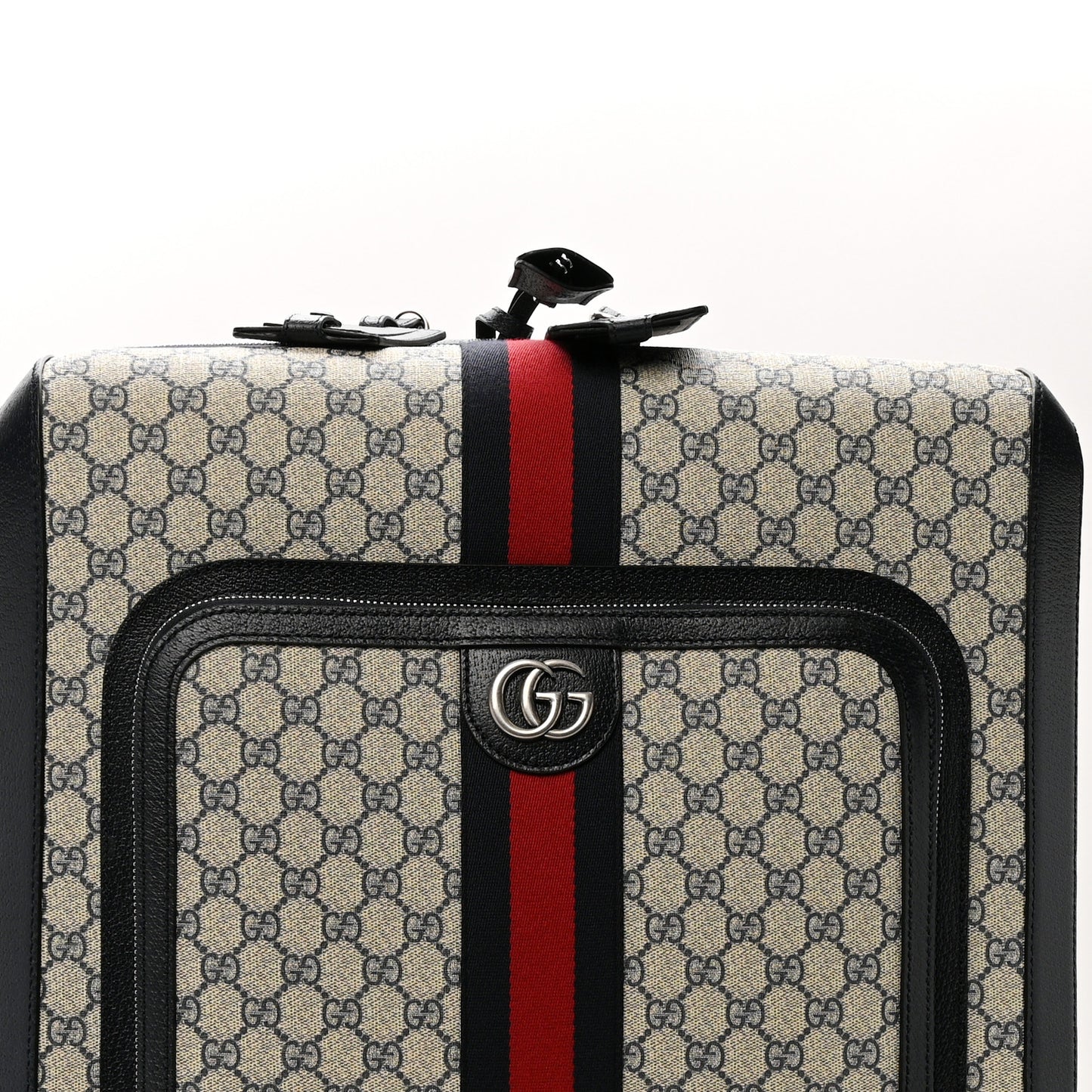 GG Supreme Monogram Textured Dollar Calfskin Web Savoy Cabin Plus Trolley Beige Blue