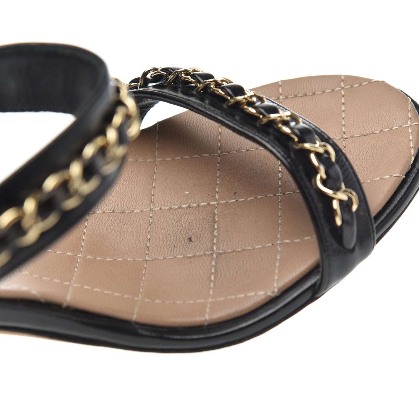 Crumpled Calfskin Chain Sandals 40 Black
