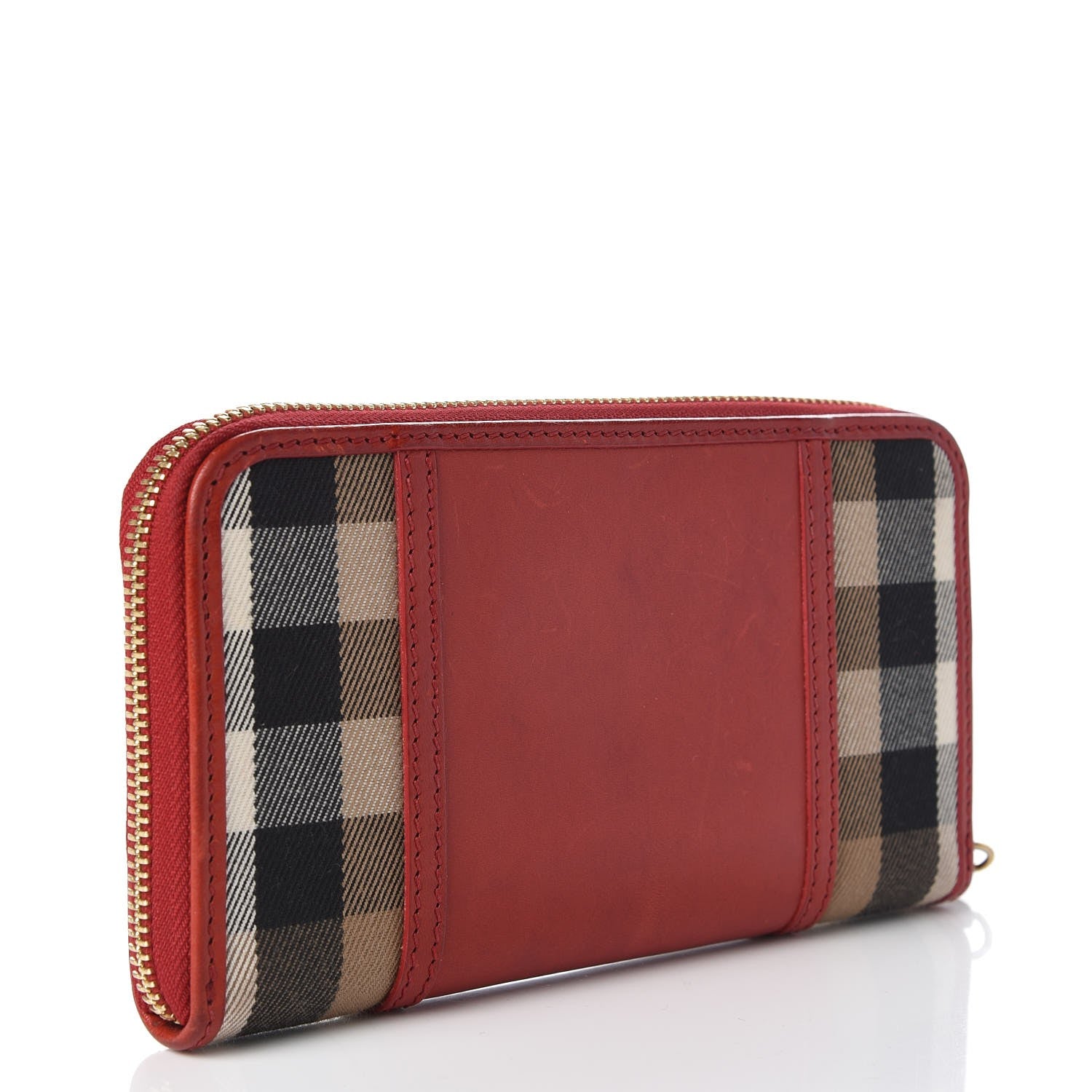 Burberry House Check Large Sartorial Ziggy Zip Around Wallet Military Red 3 of 6