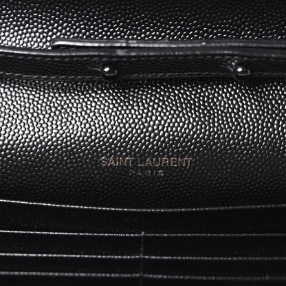 Saint Laurent Grain De Poudre Matelasse Chevron Monogram Monochrome Chain Wallet Black 6 of 11