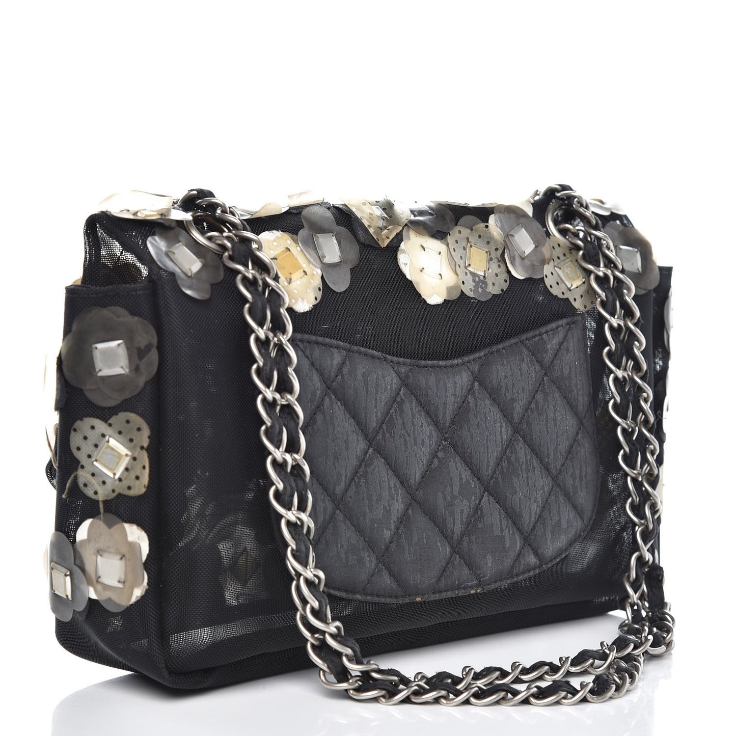 Nylon Camellia Medium Flap Black