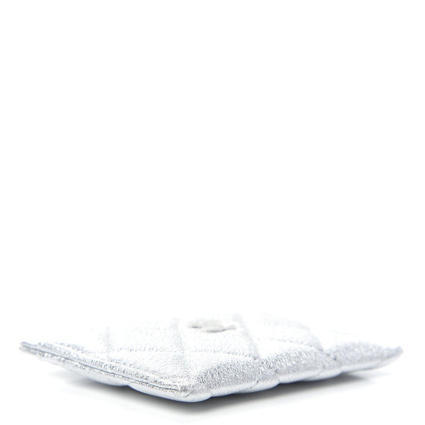 Metallic Lambskin Quilted Card Holder Silver