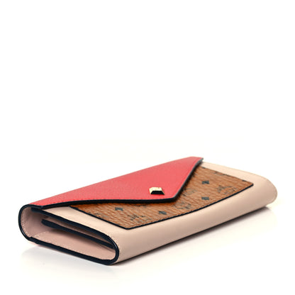 MCM Calfskin Visetos Monogram Love Letter Color Block Wallet On Chain Cognac Red 3 of 7