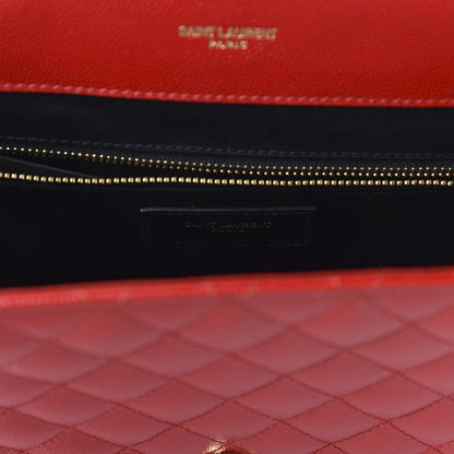 Saint Laurent Grain De Poudre Mixed Matelasse Large Triquilt Monogram Satchel New Red 8 of 9