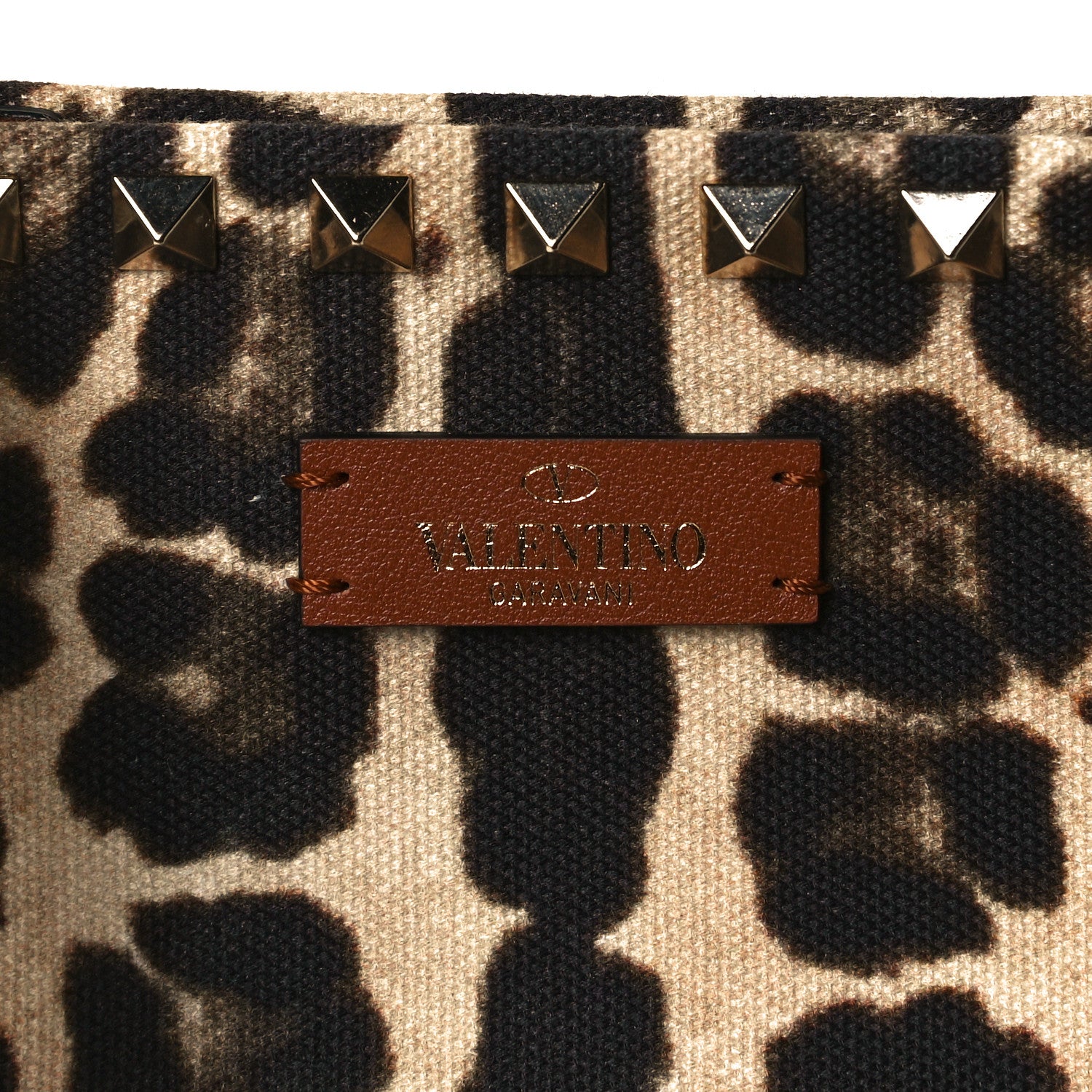 Valentino Garavani Canvas Nappa Leopard Print Rockstud Tote Brown 8 of 8