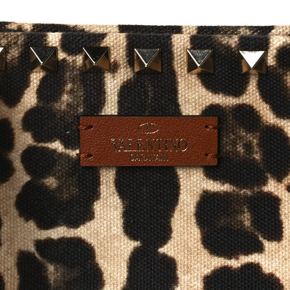 Valentino Garavani Canvas Nappa Leopard Print Rockstud Tote Brown 8 of 8