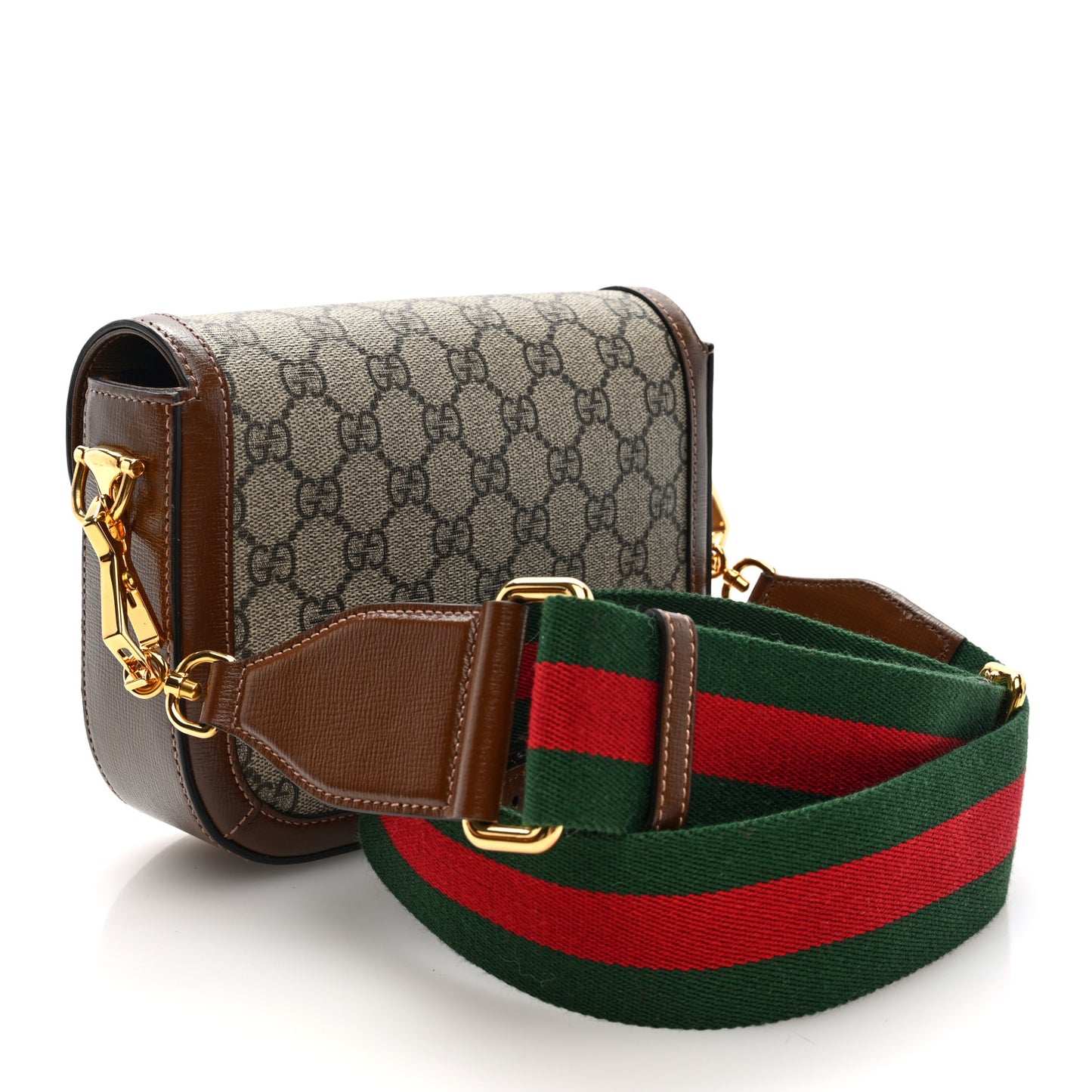 GG Supreme Monogram Web Mini Horsebit 1955 Shoulder Bag Beige Brown Sugar