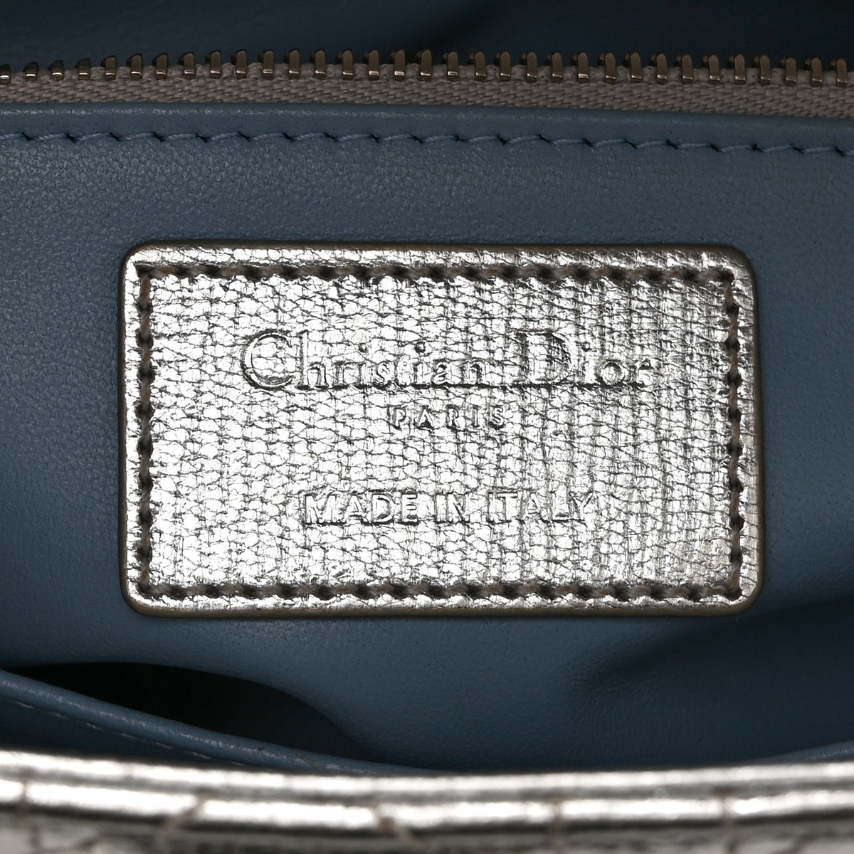 Metallic Grained Calfskin Cannage Small Lucky Badges My Lady Dior Silver