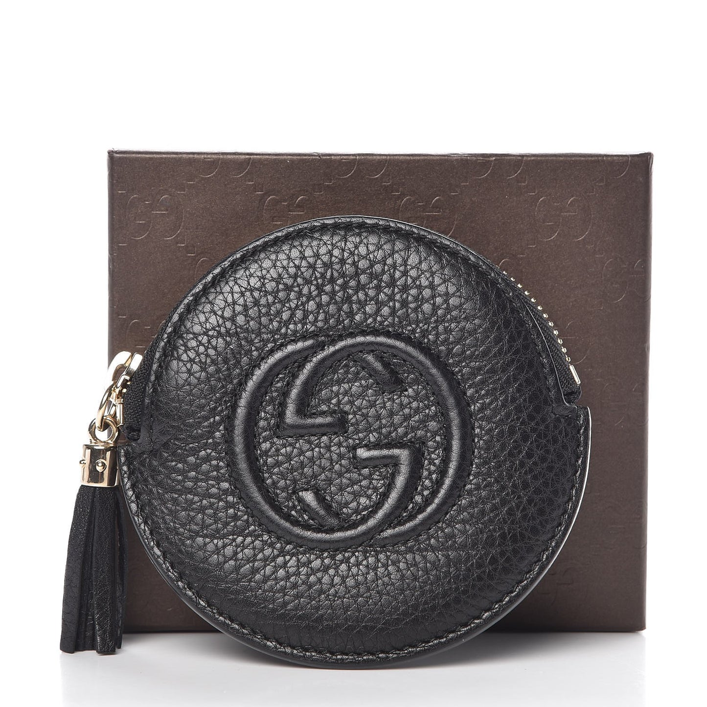 Pebbled Calfskin Round Coin Purse Black