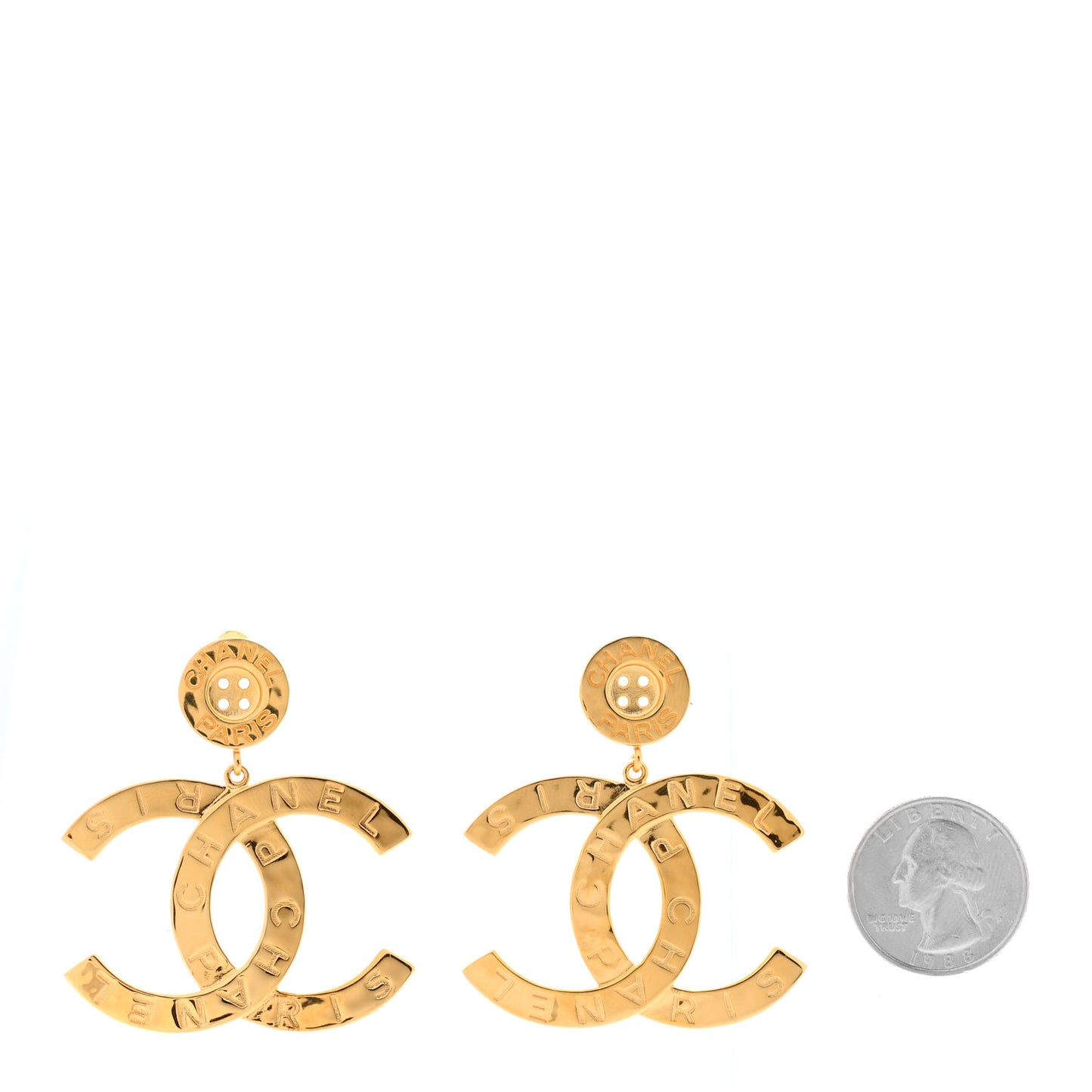 Metal Large Paris Button Earrings Gold