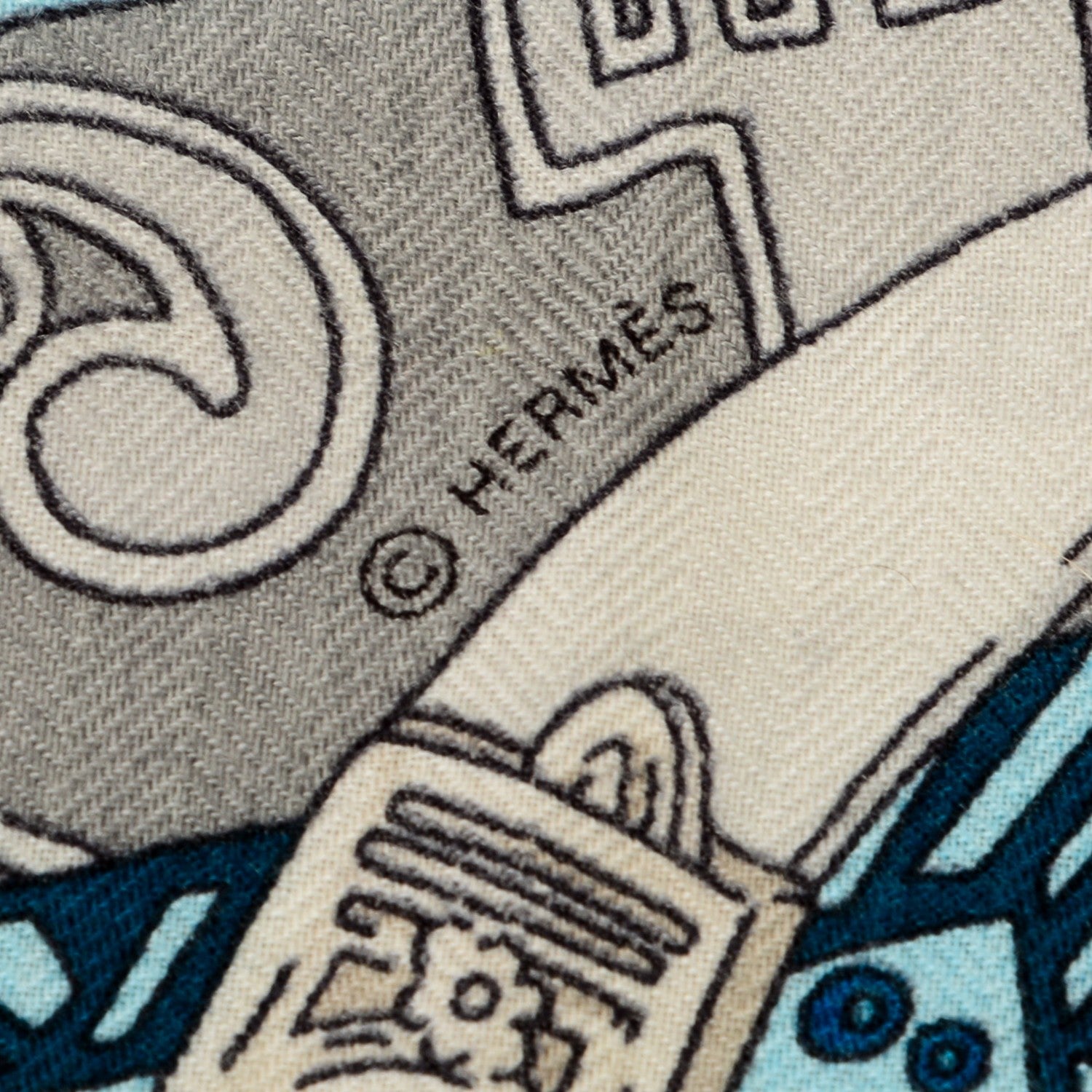 Hermes Cashmere Silk Cavaliers du Caucase Shawl 140 Bleu Gris Parme 5 of 5