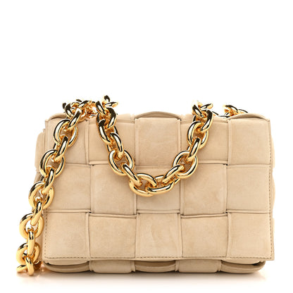 Bottega Veneta Suede Maxi Intrecciato Padded Chain Cassette Crossbody Bag Sand 1 of 8