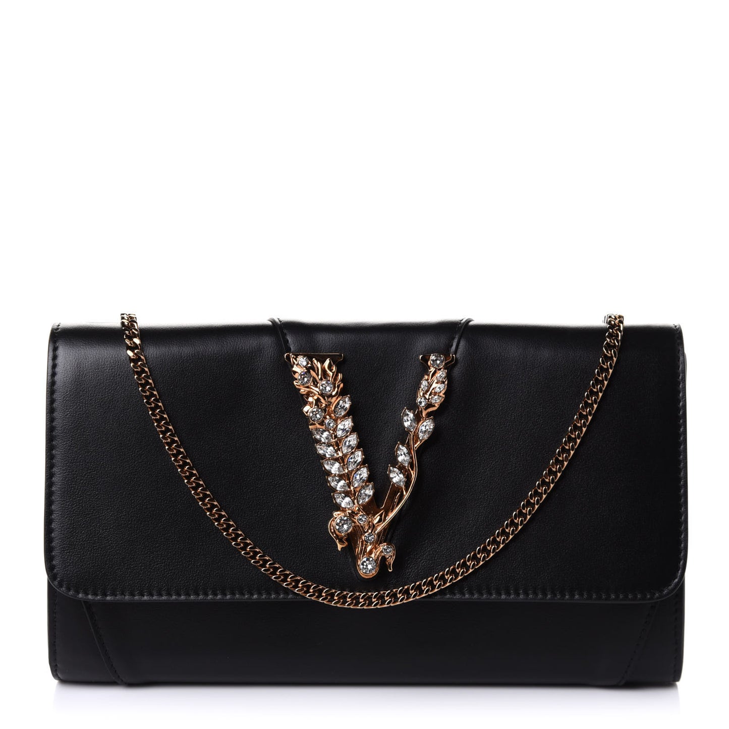 Vitello Crystal Virtus V Wallet Chain Crossbody Black