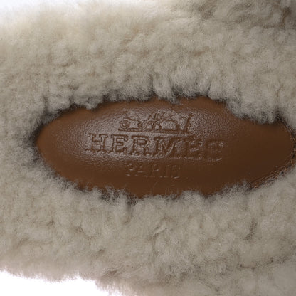 Hermes Suede Goatskin Shearling Womens Oz Mules 37 Natural Ecru 9 of 11