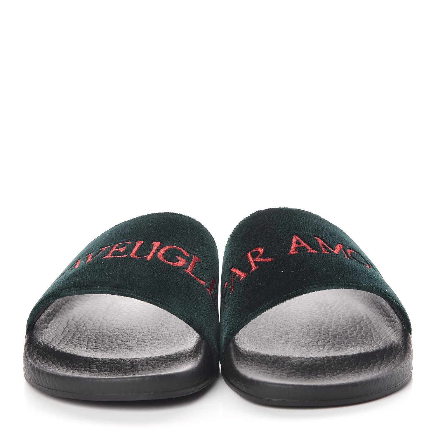 Gucci Velvet L'aveugle Par Amour Slide Sandals 38 Green 2 of 7