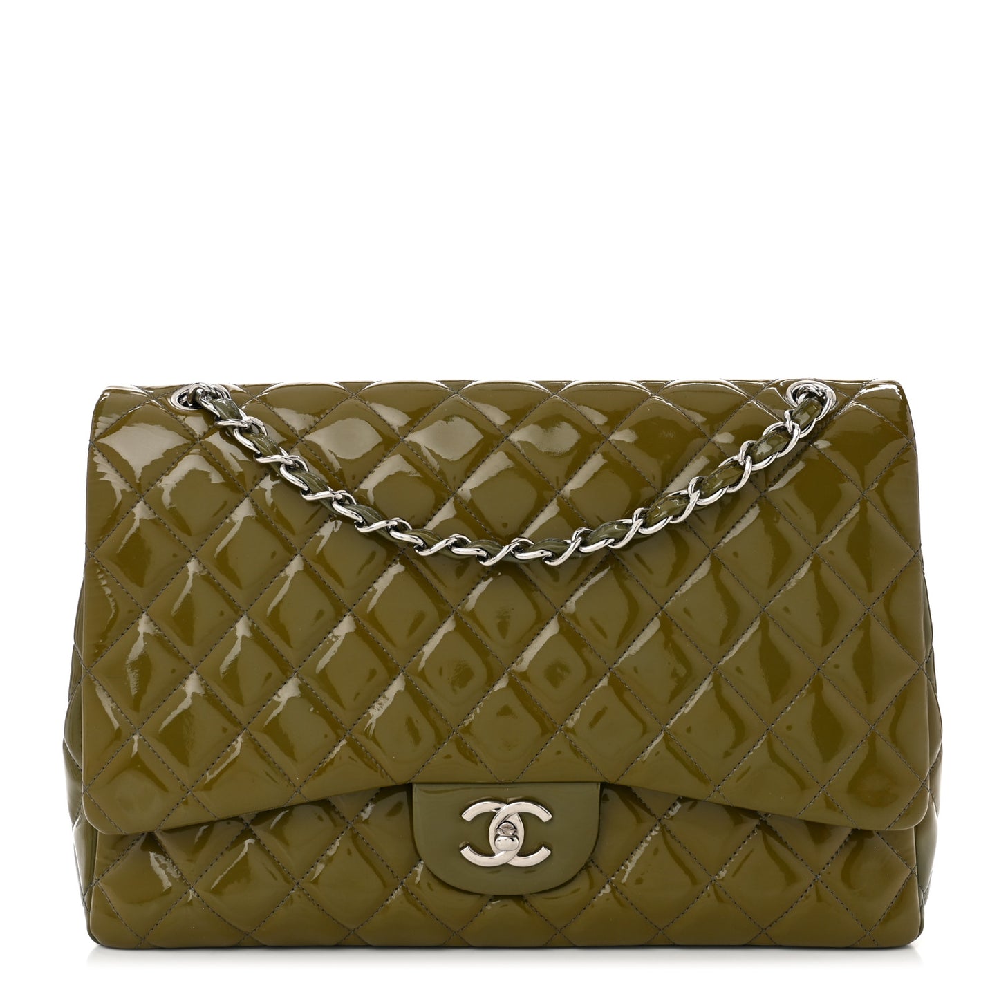 Patent Quilted Maxi Single Flap Grey