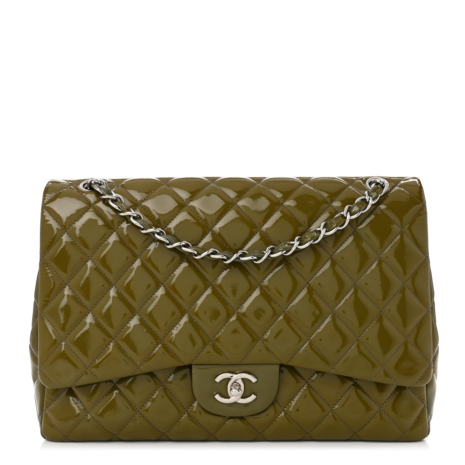 Chanel Patent Quilted Maxi Single Flap Grey 1 of 11