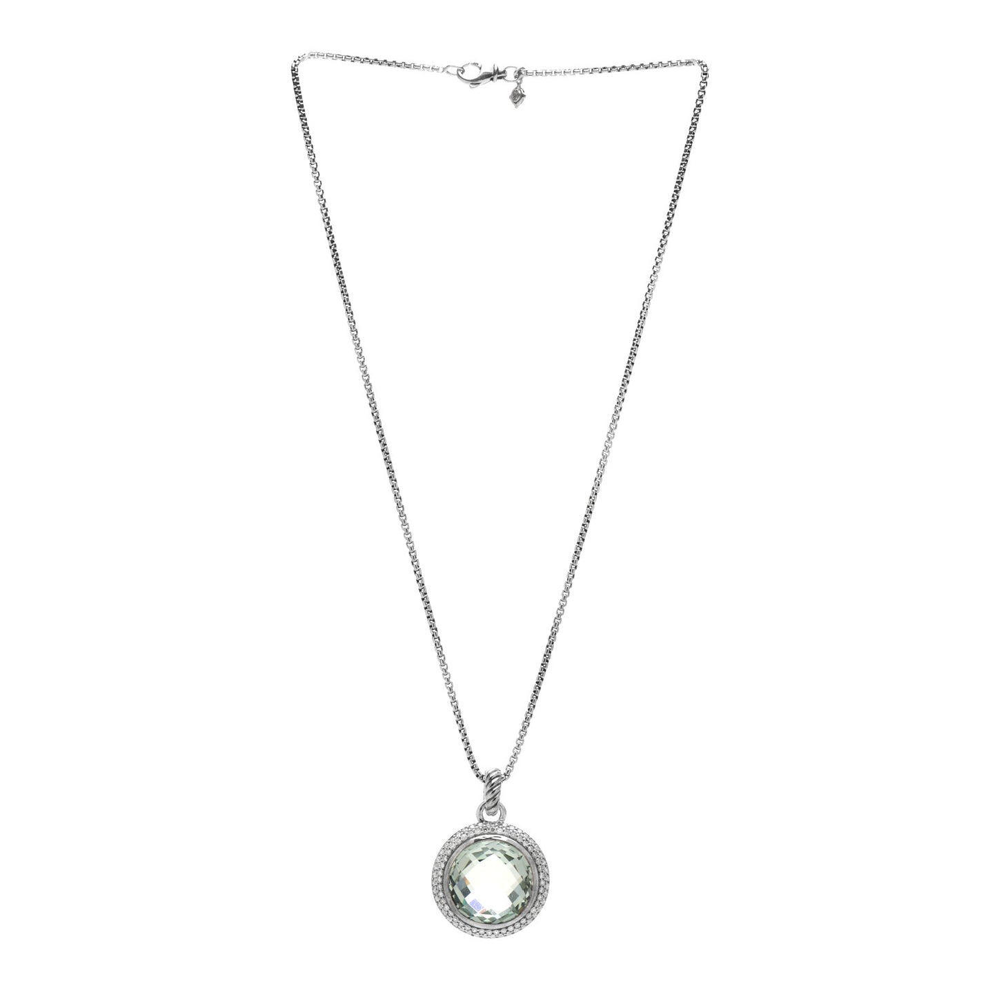 Sterling Silver Diamond Prasiolite 18mm Cerise Pendant Necklace