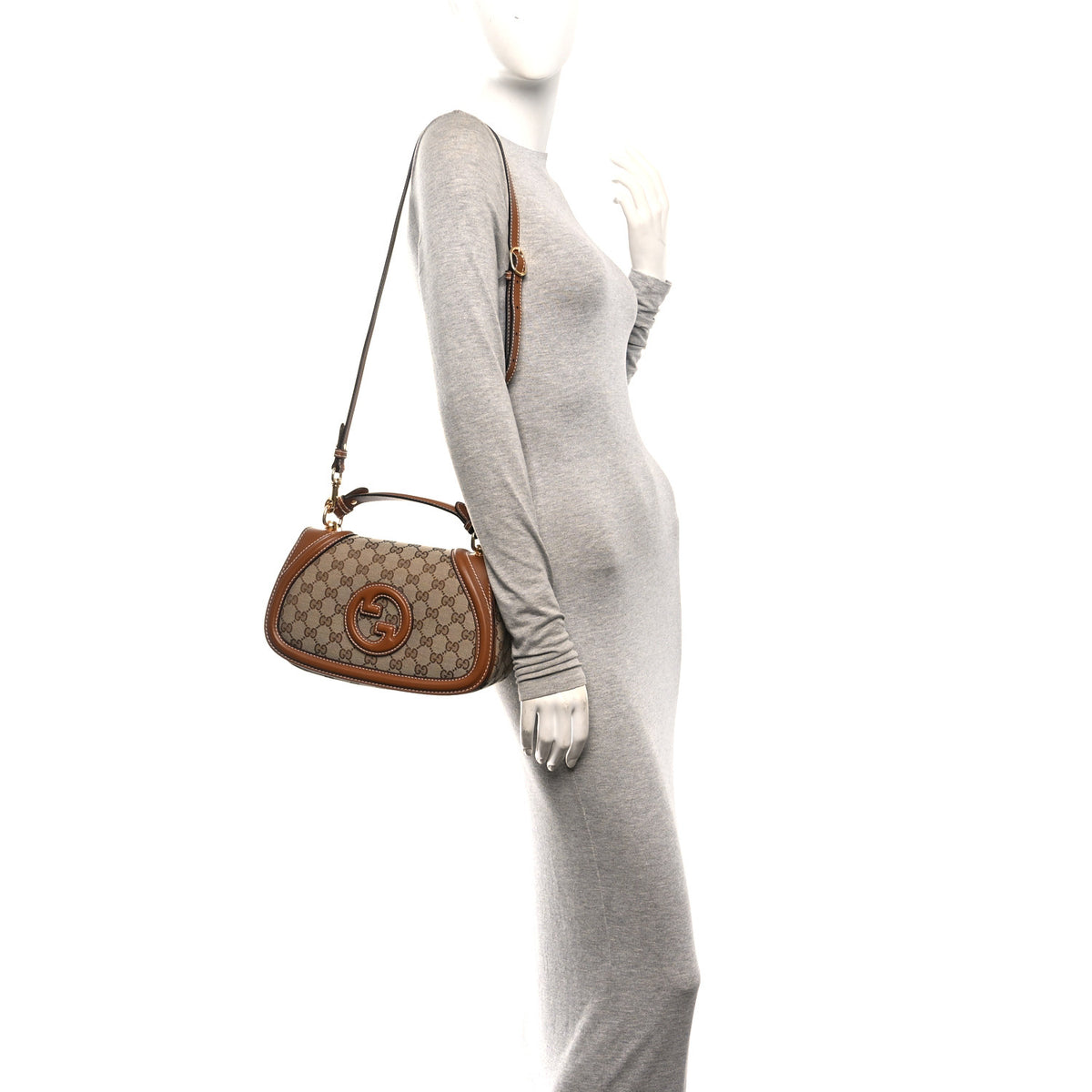 GG Monogram Calfskin Medium Blondie Top Handle Bag Beige Dark Brown