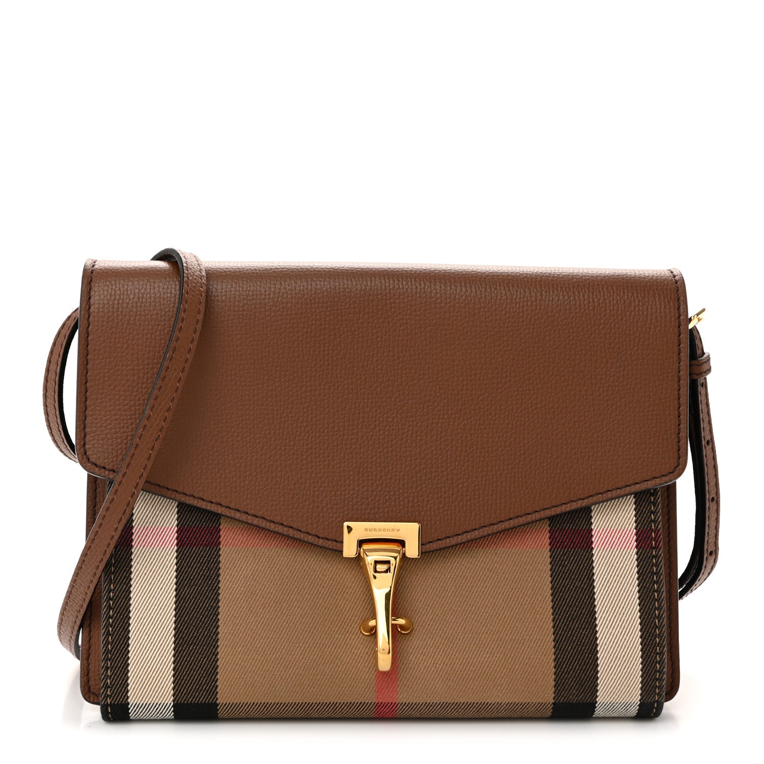 Burberry Derby Calfskin House Check Small Macken Crossbody Bag Tan 1 of 10
