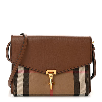 Burberry Derby Calfskin House Check Small Macken Crossbody Bag Tan 1 of 10