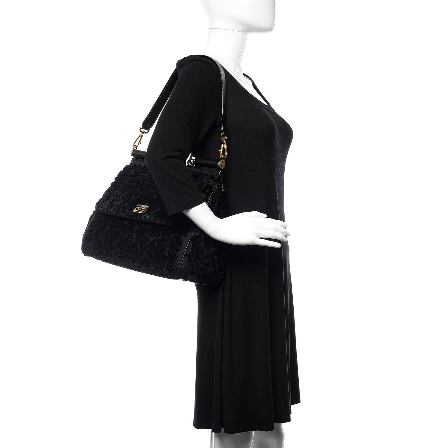Velvet Floral Large Miss Sicily Satchel Black