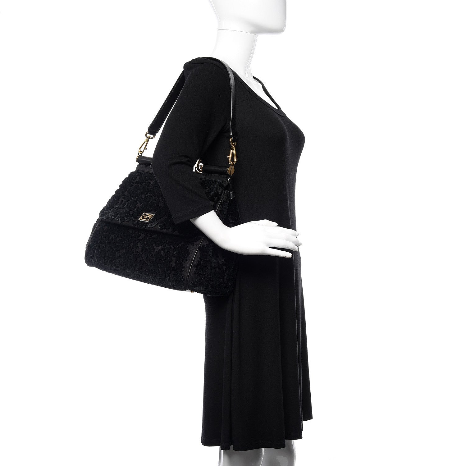 Dolce & Gabbana Velvet Floral Large Miss Sicily Satchel Black 2 of 12