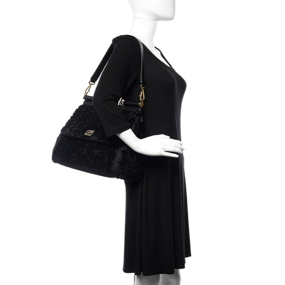 Dolce & Gabbana Velvet Floral Large Miss Sicily Satchel Black 2 of 12