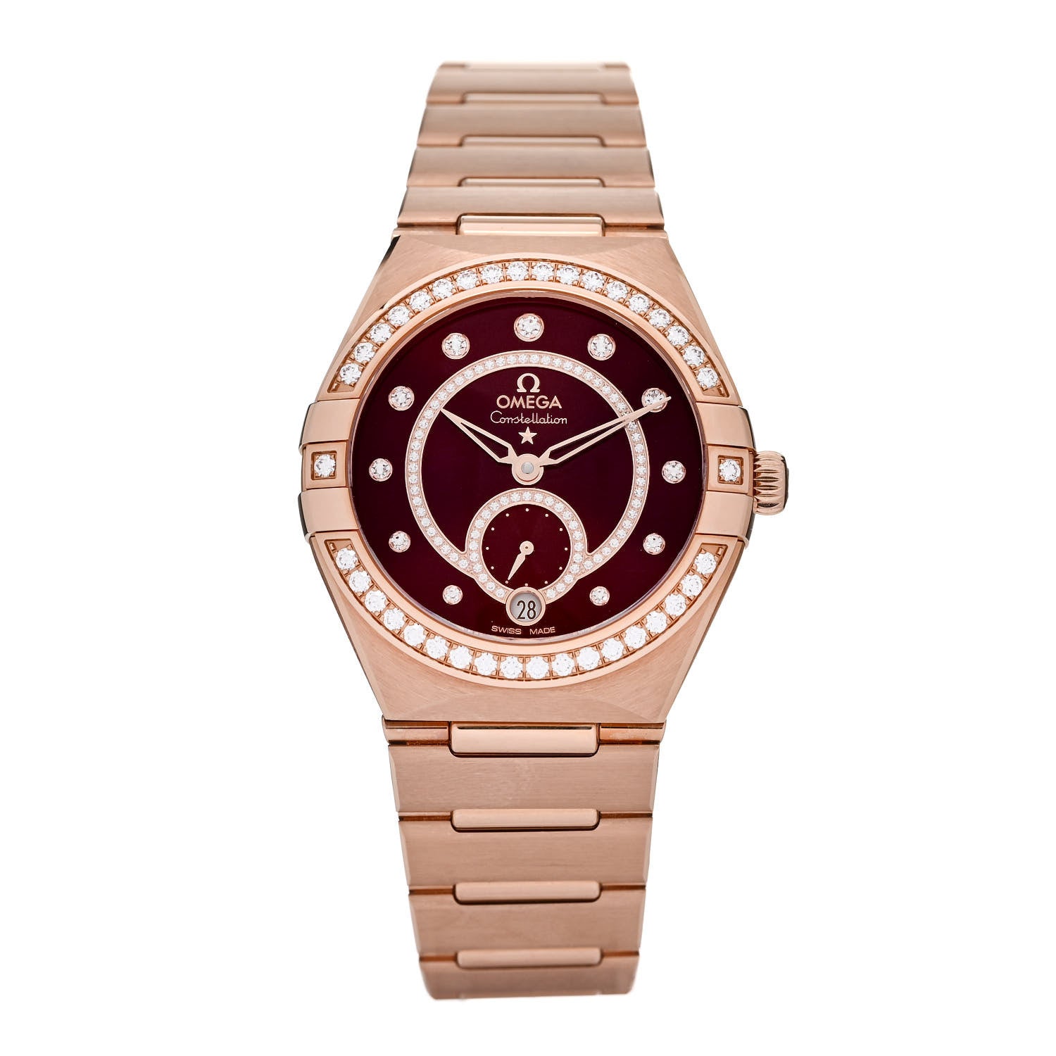 Omega 18K Sedna Gold Diamond Bezel 34mm Constellation Small Seconds Automatic Watch Bordeaux 131.55.34.20.61.001 1 of 5