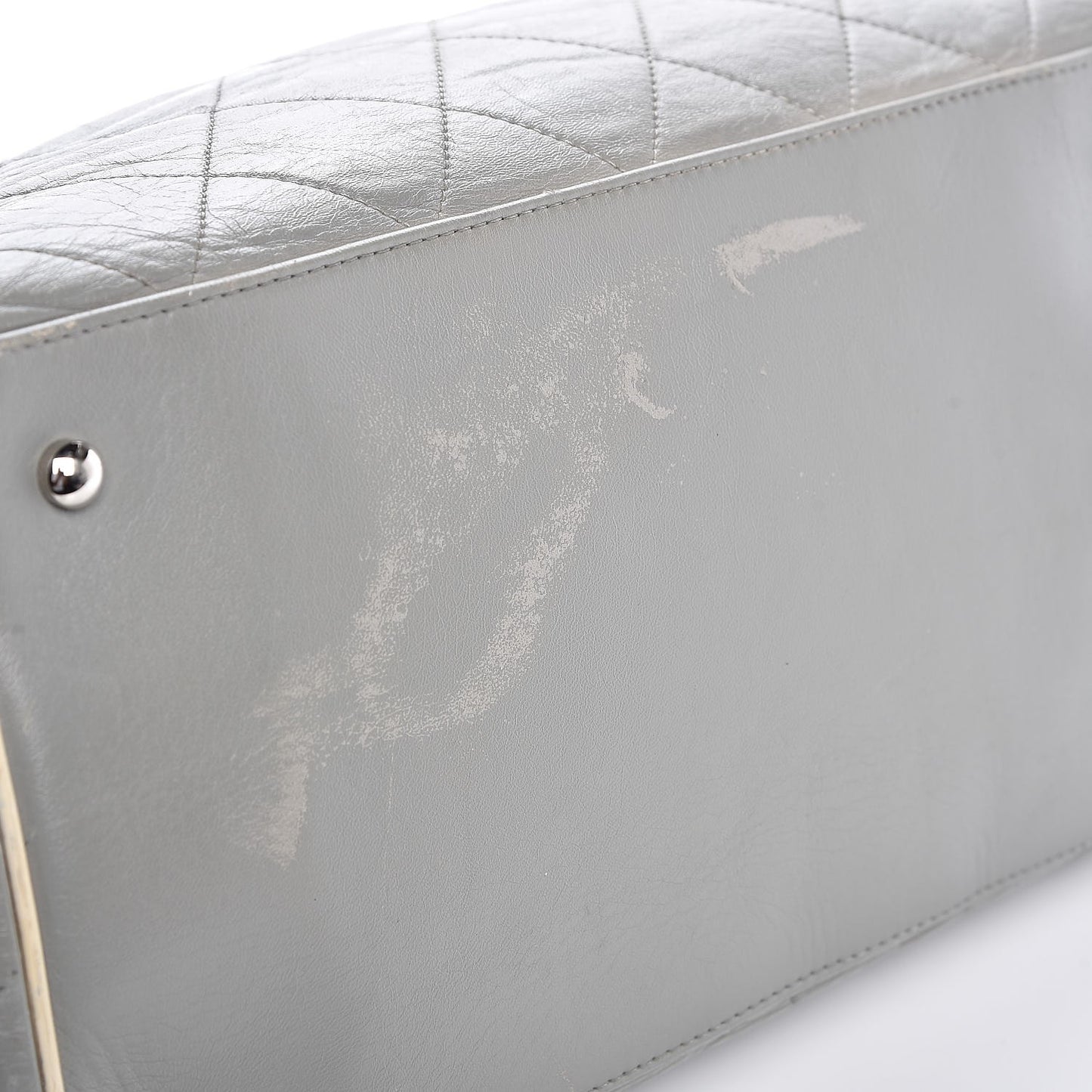 Glazed Lambskin Quilted Large North South Tote Grey