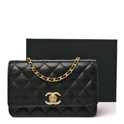 Chanel Caviar Quilted Camellia Wallet On Chain WOC Black 12 of 12