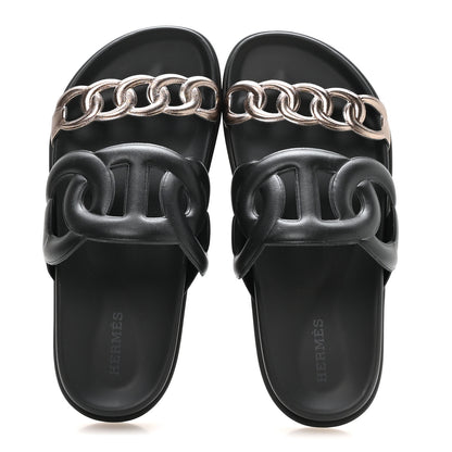 Hermes Metallic Nappa Womens Extra Sandals 36 Black Mordore 2 of 9