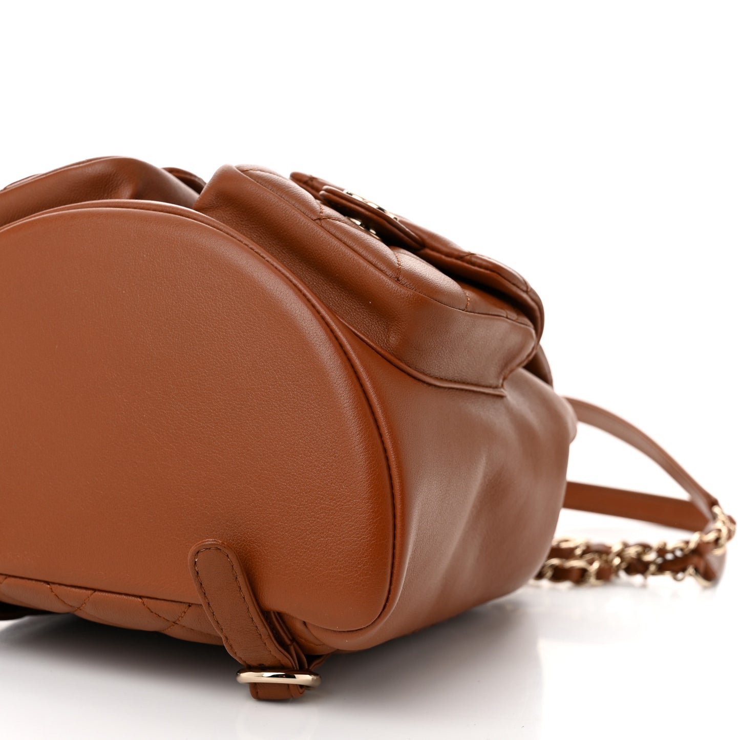 Calfskin Quilted Medium Duma Pockets Drawstring Backpack Light Brown