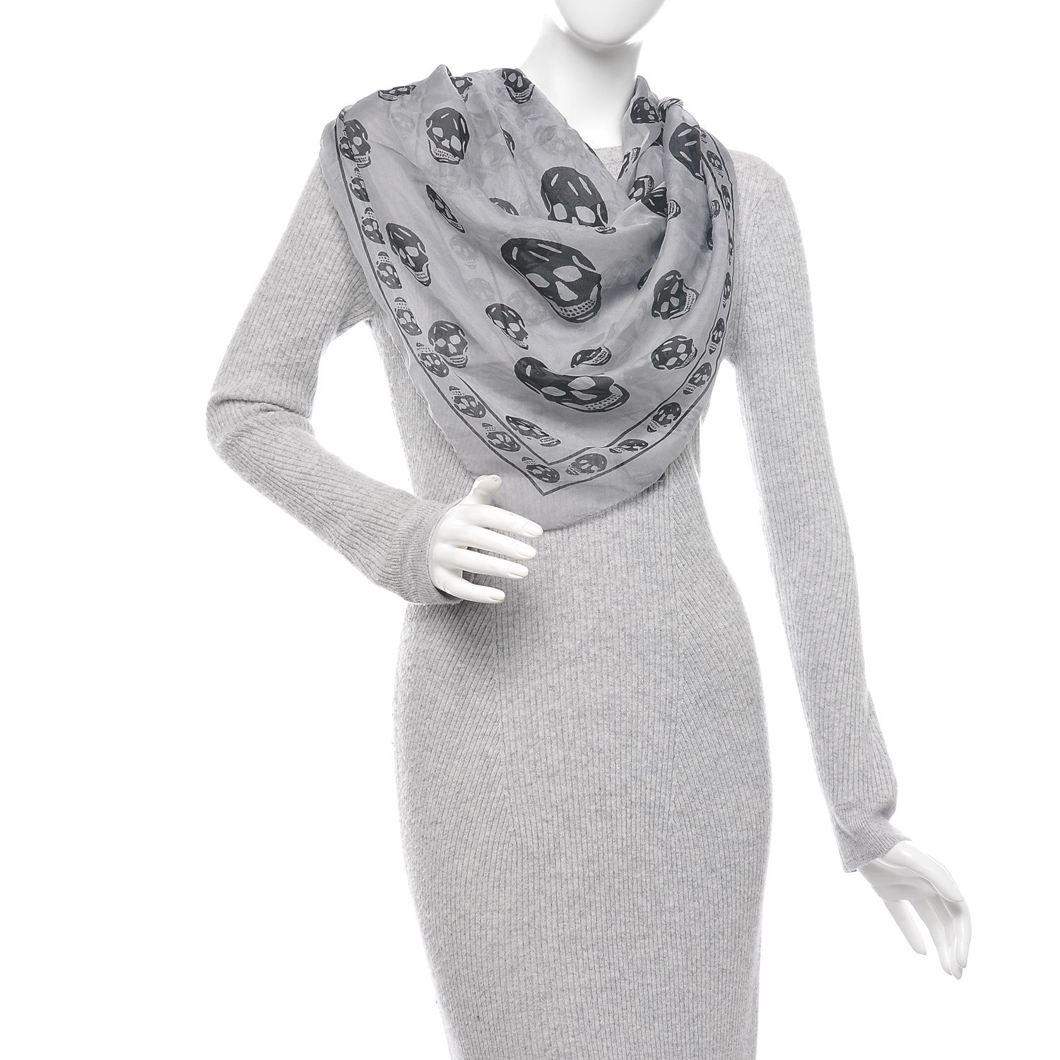 Alexander McQueen Silk Chiffon Skull Scarf Black Grey 2 of 5
