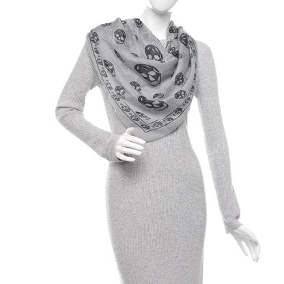 Alexander McQueen Silk Chiffon Skull Scarf Black Grey 2 of 5