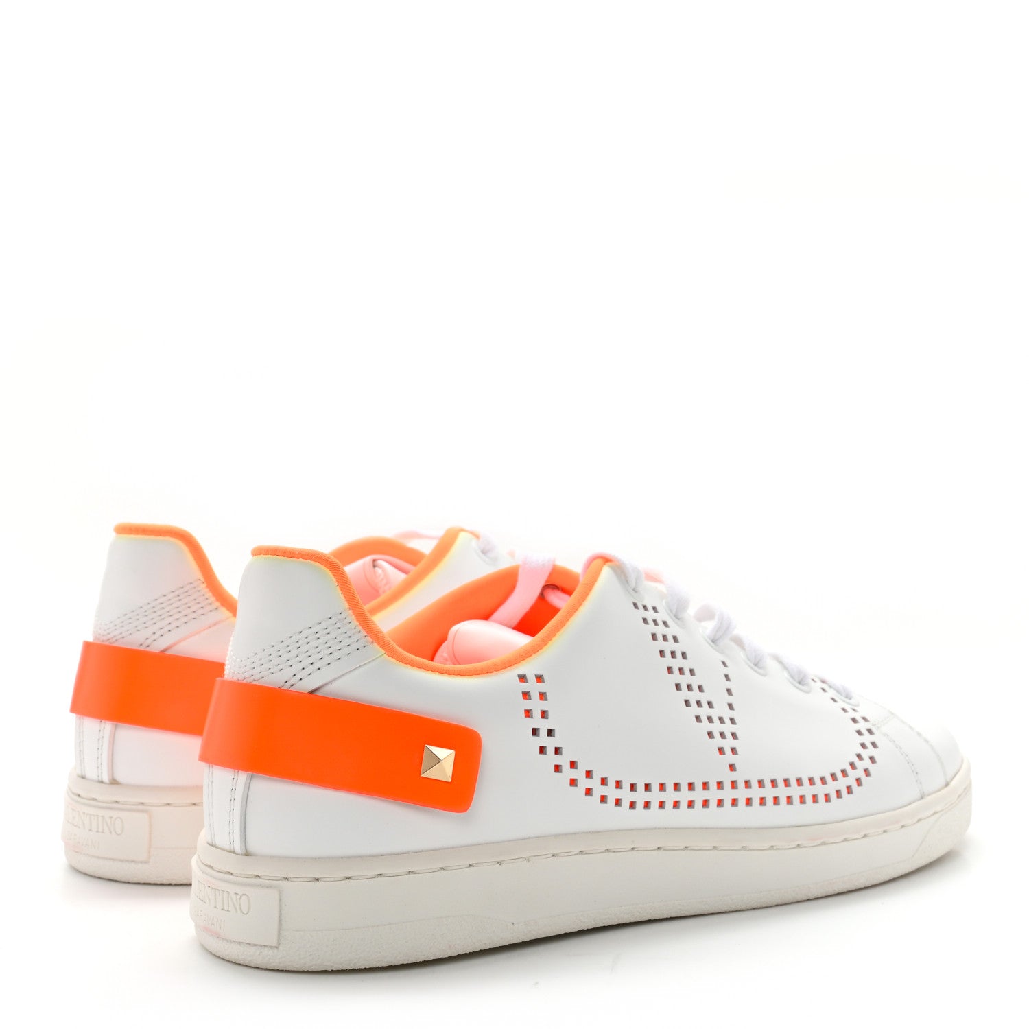 Valentino Garavani Calfskin Womens Backnet Sneakers 37 White Orange Fluo 4 of 12