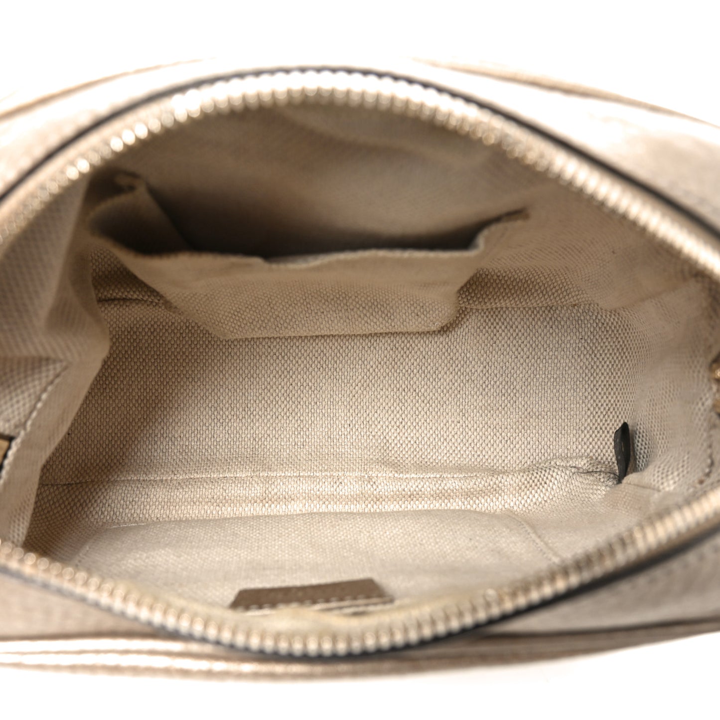 Metallic Pebbled Calfskin Small Soho Disco Bag Golden Beige