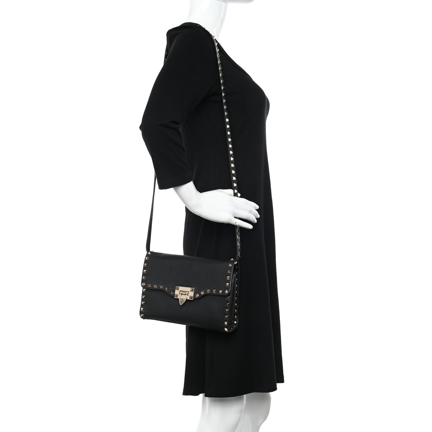 Valentino Garavani Pebbled Calfskin Medium Rockstud Flip Lock Crossbody Bag Black 2 of 13