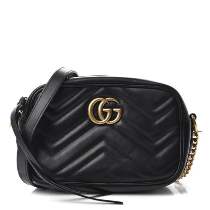 Gucci Calfskin Matelasse Mini GG Marmont Chain Shoulder Bag Black 1 of 10