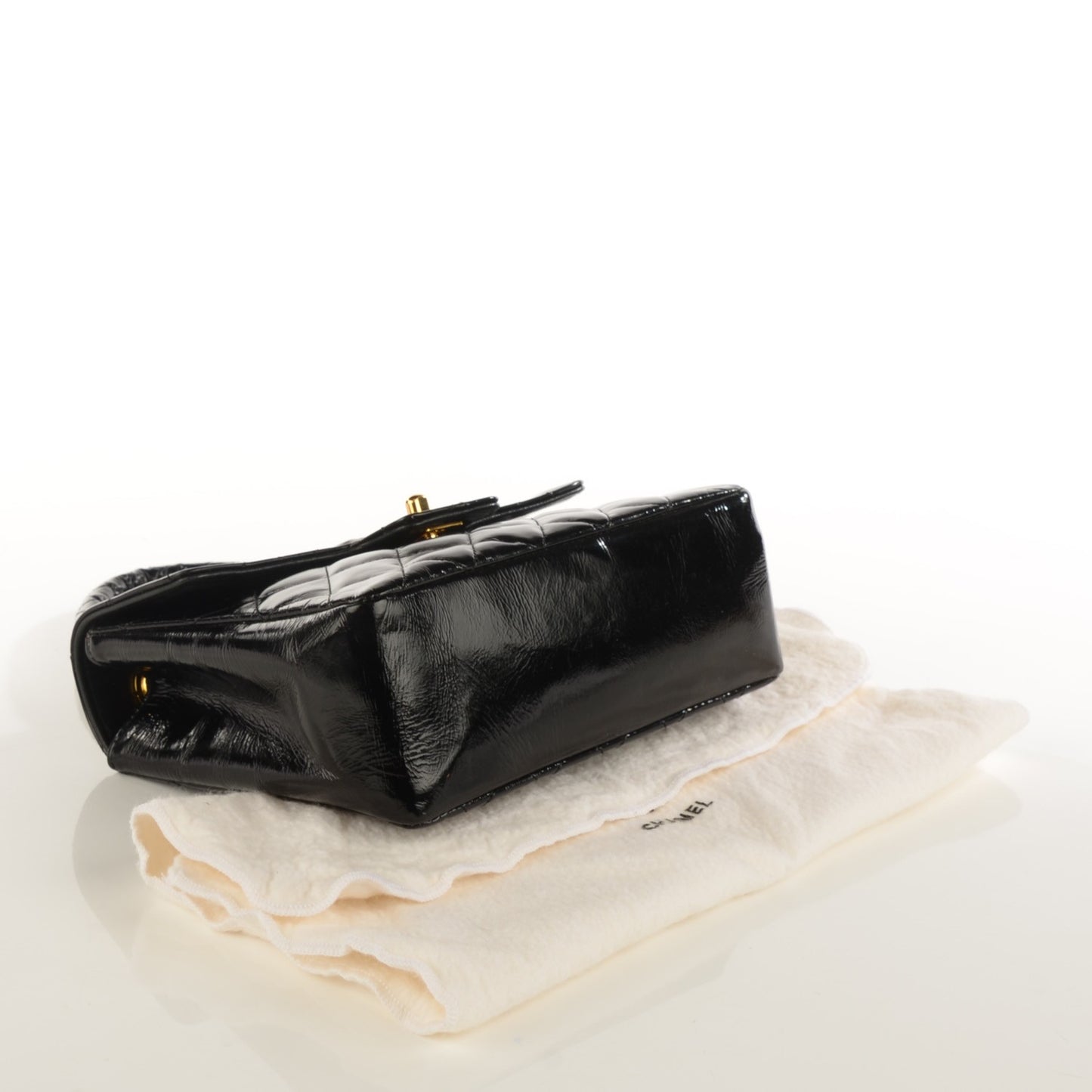 Patent Quilted Medium Kelly Flap Bag Black