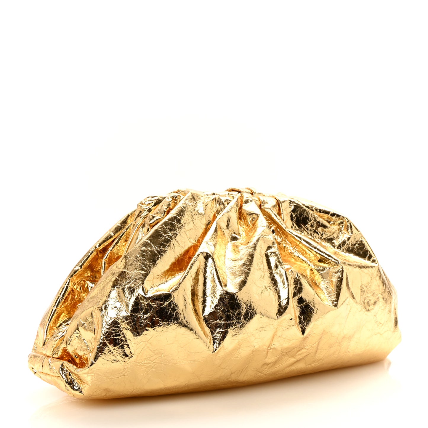 Metallic Crinkled Lambskin The Pouch Oversized Clutch Oro