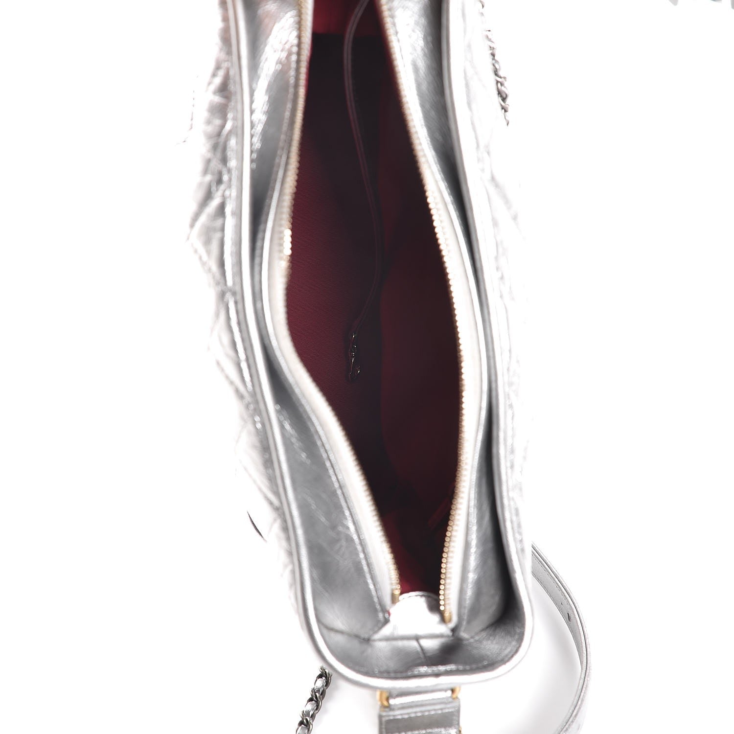 Chanel Metallic Lambskin Calfskin Quilted Medium Gabrielle Hobo Silver 6 of 8
