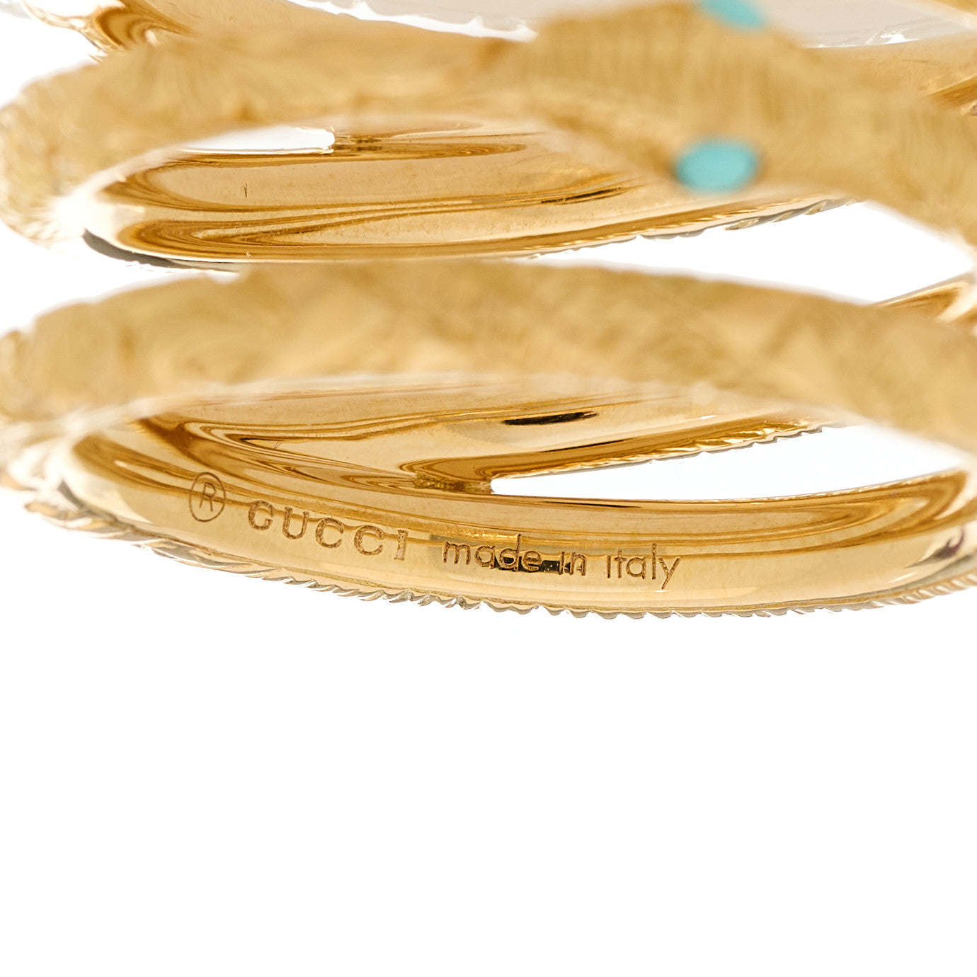 Gucci 18K Yellow Gold Turquoise Ouroboros Snake Three Row Wrap Ring 56 7.5 4 of 7