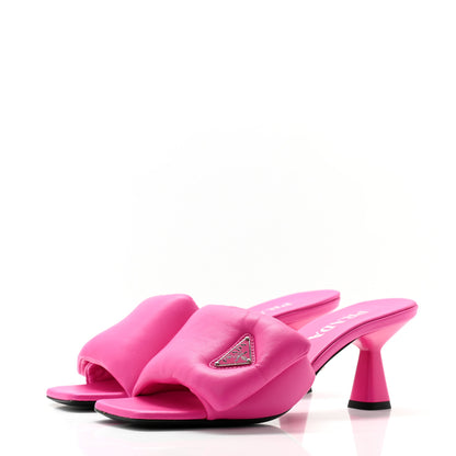 Prada Nappa Soft Padded Metal Triangle Logo 65mm Slide Sandals 38 Begonia Fluo 3 of 8