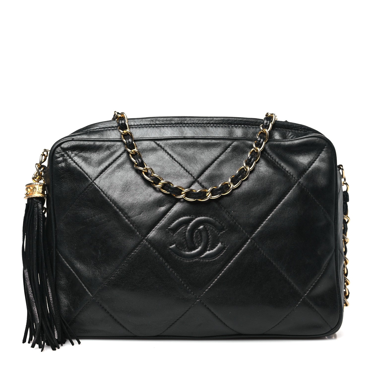Chanel Lambskin Quilted CC Tassel Camera Case Black 1 of 15