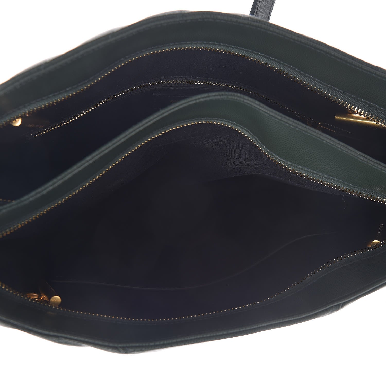Saint Laurent Grain de Poudre Matelasse Chevron Medium Tribeca Shopping Bag Vert Fonce 6 of 13