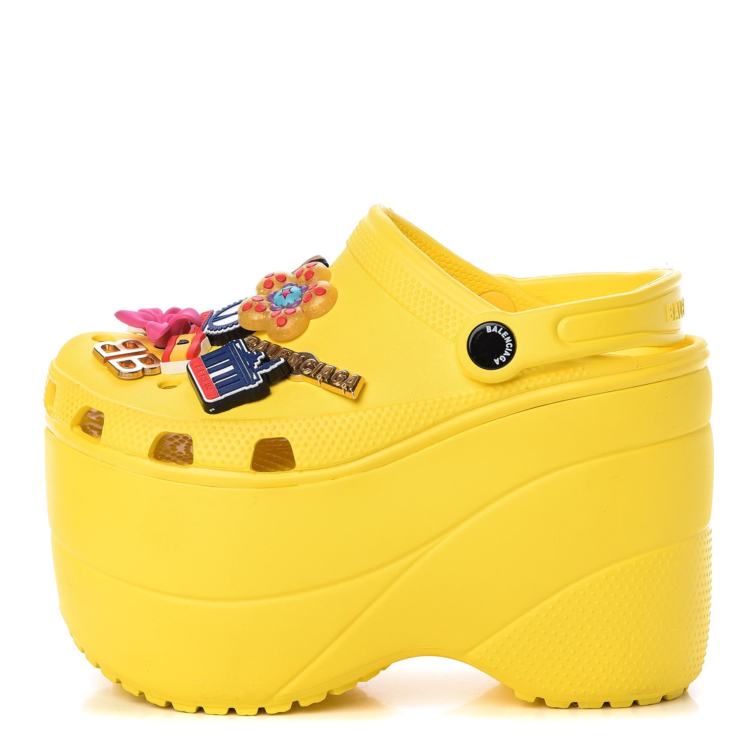 Balenciaga X CROCS Rubber Textured Womens Platform Sandals 35 Jaune Soleil 1 of 8
